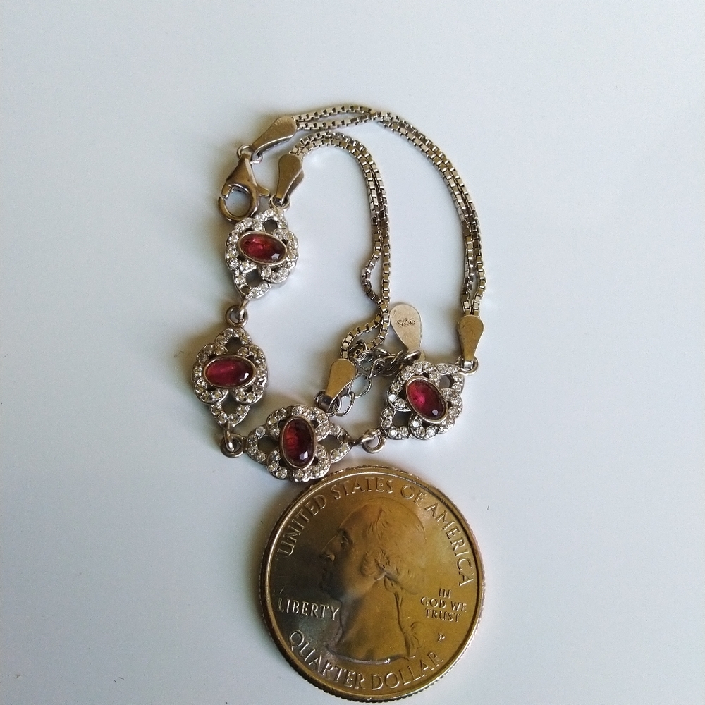 Sterling Silver Hydro Ruby, White Quartz Bracelet - image 2